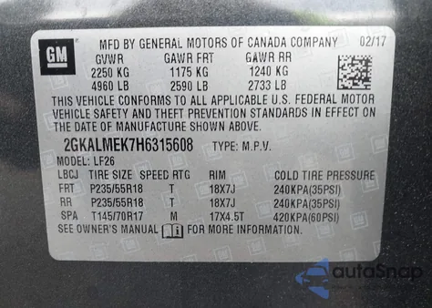 2017 GMC Terrain Sle-1 z USA, uszkodzony, nr VIN 2GKALMEK7H6315608